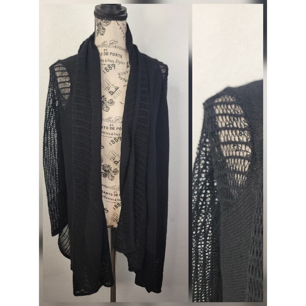 Nordstrom Open Cardigan OS One Size Black 100% Cashmere Long Sleeves Delicate